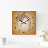 Giraffe Moeder en Cute Baby | tan Vierkante Klok (Huis)