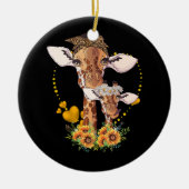Giraffe Moeder En Kind Zonnebloem Wildlife Safari Keramisch Ornament (Voorkant)