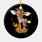 Giraffe Moeder En Kind Zonnebloem Wildlife Safari Keramisch Ornament (Achterkant)