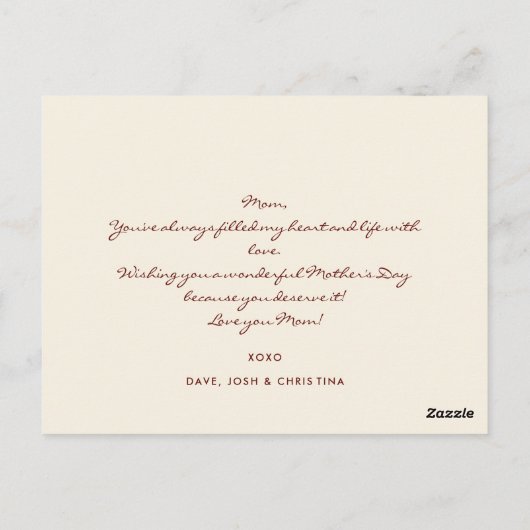 Giraffe Moederdag, Happy Moederdag Briefkaart (Achterkant)