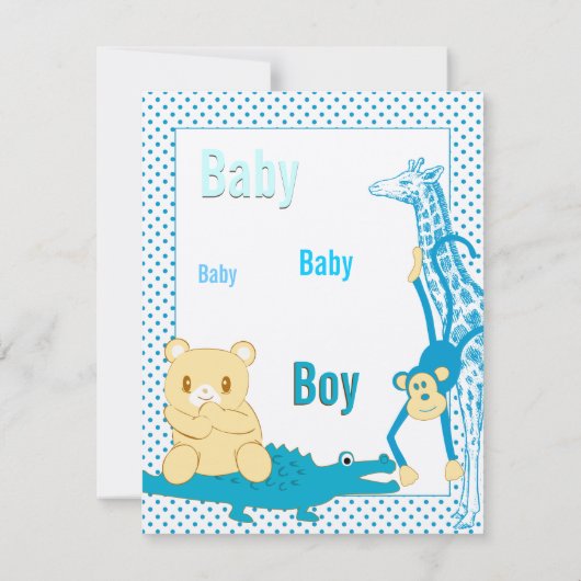 Giraffe Monkey Alligator Baby Teddy Jongensdouche Kaart (Achterkant)