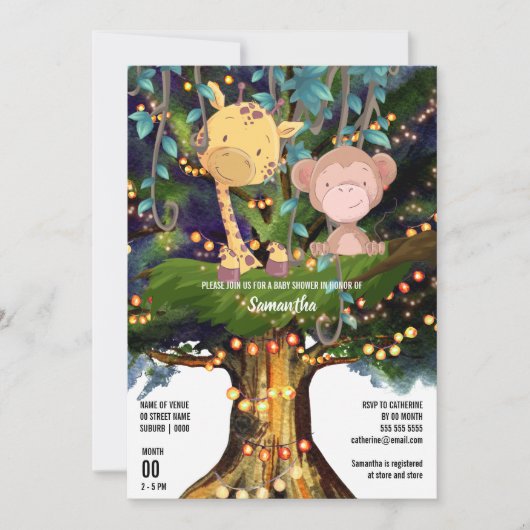 Giraffe Monkey Tropical oerwoud Tree String Lights Kaart (Voorkant)