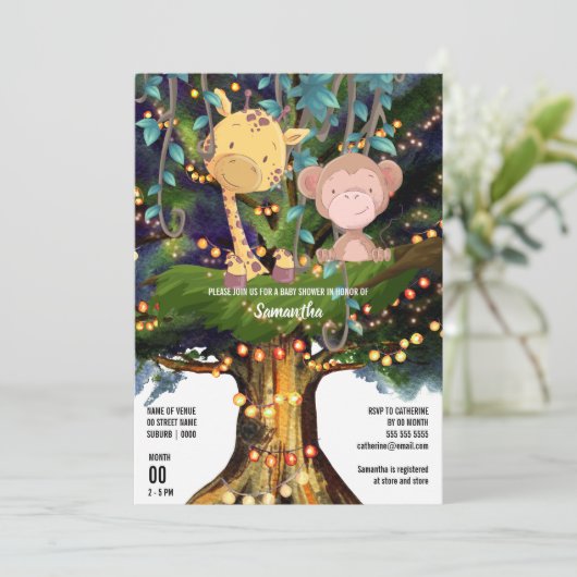 Giraffe Monkey Tropical oerwoud Tree String Lights Kaart (Staand voorkant)