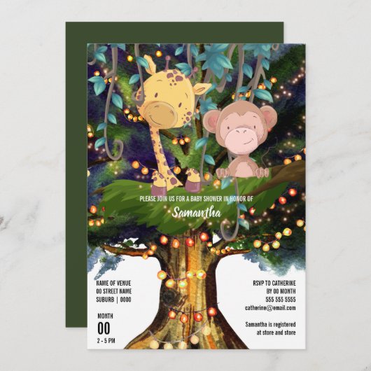 Giraffe Monkey Tropical oerwoud Tree String Lights Kaart (Voorkant / Achterkant)