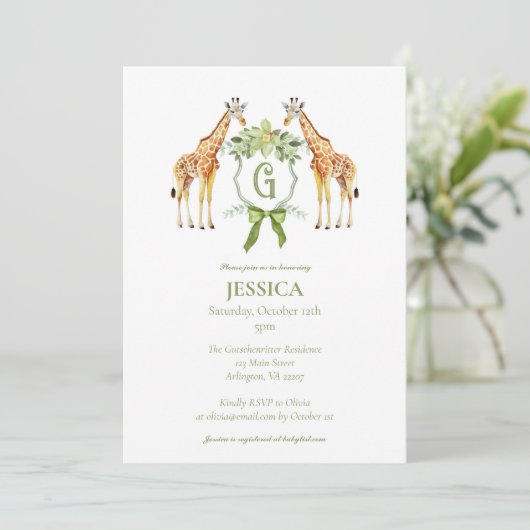 Giraffe Monogram Baby shower Uitnodiging (Staand voorkant)