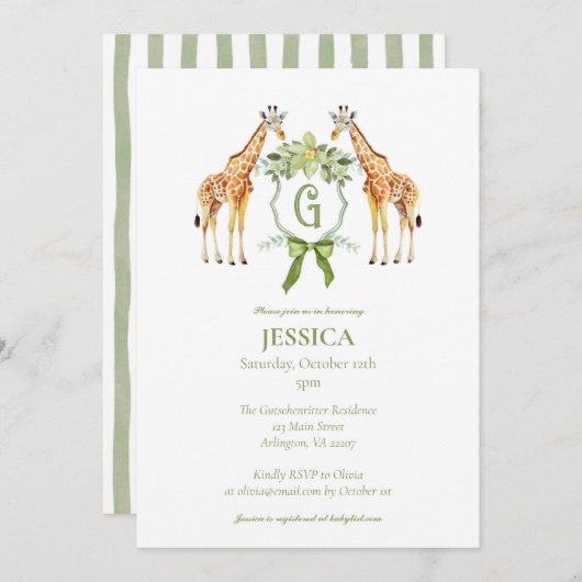 Giraffe Monogram Baby shower Uitnodiging (Voorkant / Achterkant)