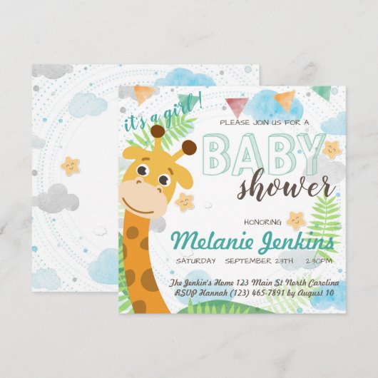 Giraffe mooi helder Baby shower Kaart (Voorkant / Achterkant)