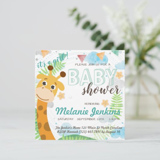 Giraffe mooi helder Baby shower Kaart (Staand voorkant)