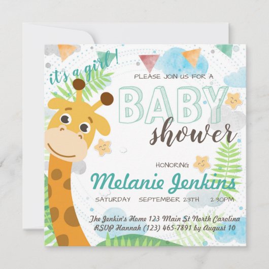 Giraffe mooi helder Baby shower Kaart (Voorkant)