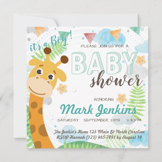 Giraffe mooie heldere Baby Boy Shower Kaart (Voorkant)