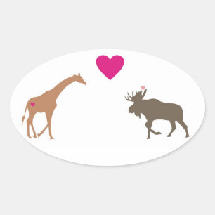 Giraffe Moose Love Ovale Sticker klein