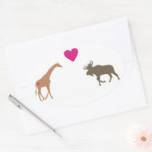 Giraffe Moose Love Ovale Sticker klein (Envelop)