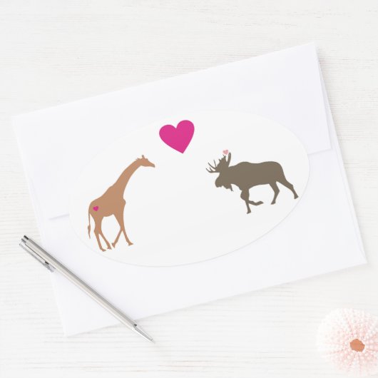 Giraffe Moose Love Ovale Sticker klein (Envelop)