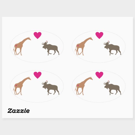 Giraffe Moose Love Ovale Sticker klein (Vel)