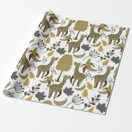 Giraffe naadloos gele patroon cadeaupapier (Uitgerold)