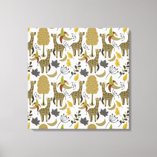 Giraffe naadloos gele patroon canvas afdruk (Voorkant)