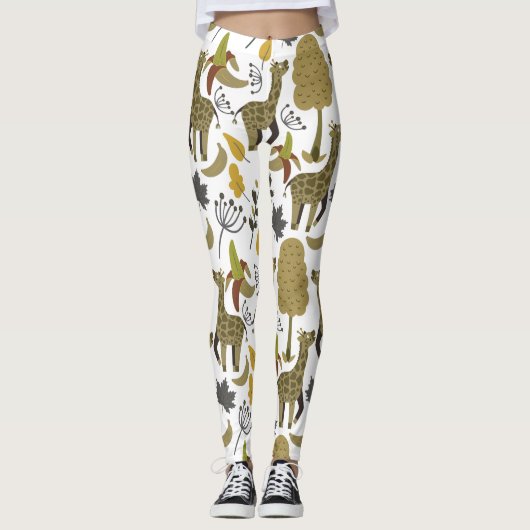 Giraffe naadloos gele patroon leggings (Voorkant)