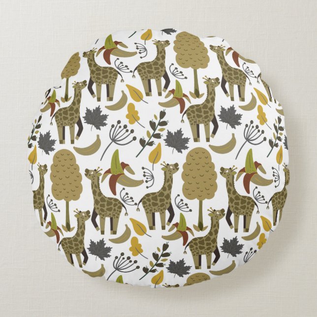 Giraffe naadloos gele patroon rond kussen (Voorkant)