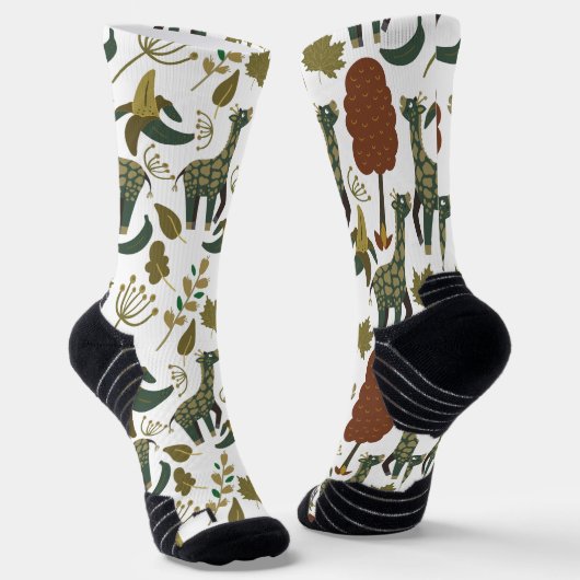 Giraffe naadloos patroon | kleurig bloempatroon sokken (Gebogen)