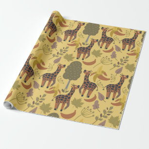Giraffe naadloze gele ondergrond patroon cadeaupapier