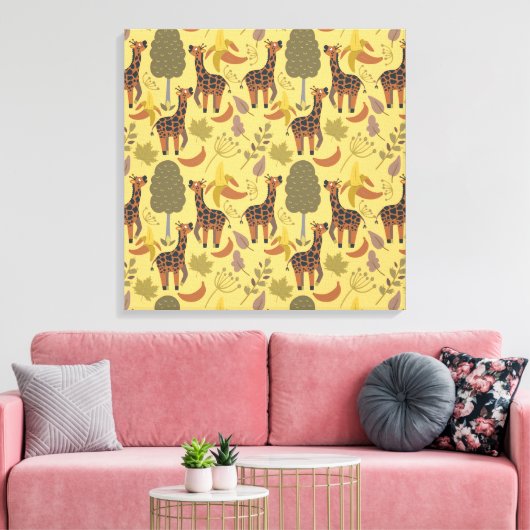 Giraffe naadloze gele ondergrond patroon canvas afdruk (Insitu (Woonkamer))