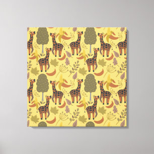Giraffe naadloze gele ondergrond patroon canvas afdruk