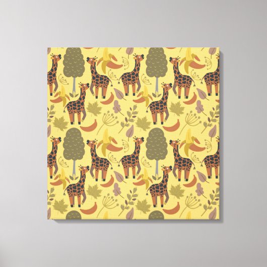 Giraffe naadloze gele ondergrond patroon canvas afdruk (Voorkant)