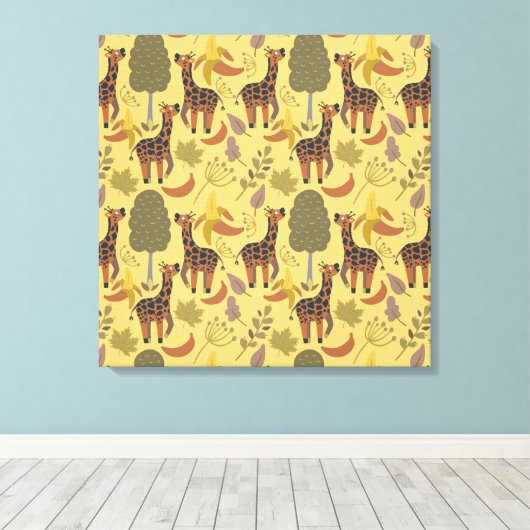 Giraffe naadloze gele ondergrond patroon canvas afdruk (Insitu (Houten vloer))