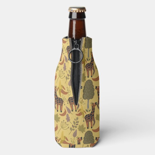 Giraffe naadloze gele ondergrond patroon flesjeskoeler (Fles Achterkant)