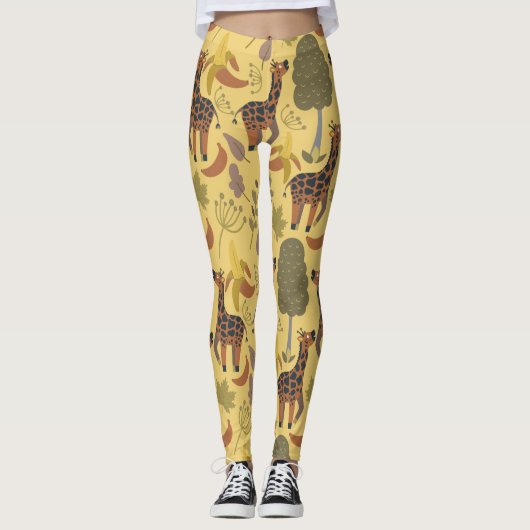 Giraffe naadloze gele ondergrond patroon leggings (Voorkant)