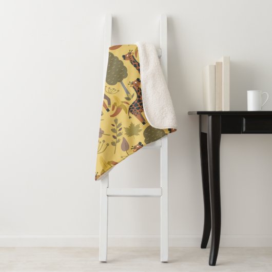 Giraffe naadloze gele ondergrond patroon sherpa deken (In situ)