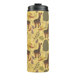Giraffe naadloze gele ondergrond patroon thermosbeker