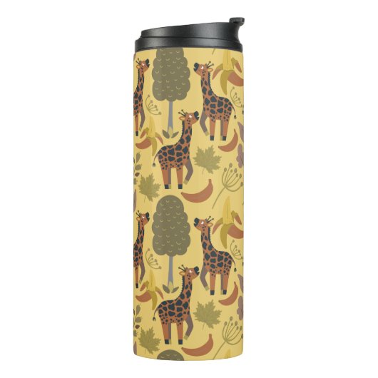 Giraffe naadloze gele ondergrond patroon thermosbeker (Gedraaid links)