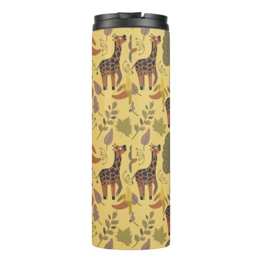 Giraffe naadloze gele ondergrond patroon thermosbeker (Achterkant)