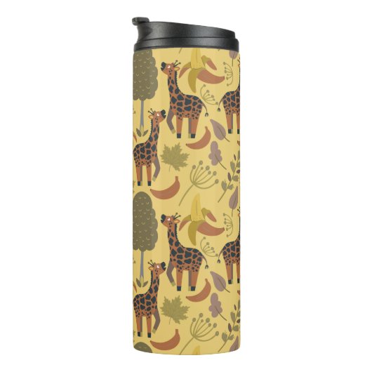 Giraffe naadloze gele ondergrond patroon thermosbeker (Geroteerd rechts)
