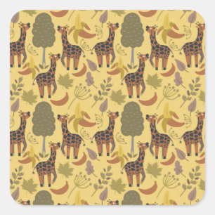 Giraffe naadloze gele ondergrond patroon vierkante sticker