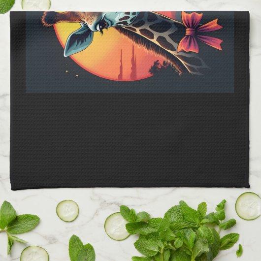 Giraffe nek als een rollercoaster Run Funny Retro Theedoek (Gevouwen)