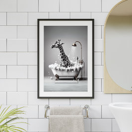 Giraffe nemen van een bad in bad badkamer kunst aa poster