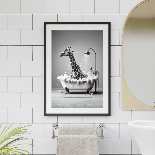 Giraffe nemen van een bad in bad badkamer kunst aa poster