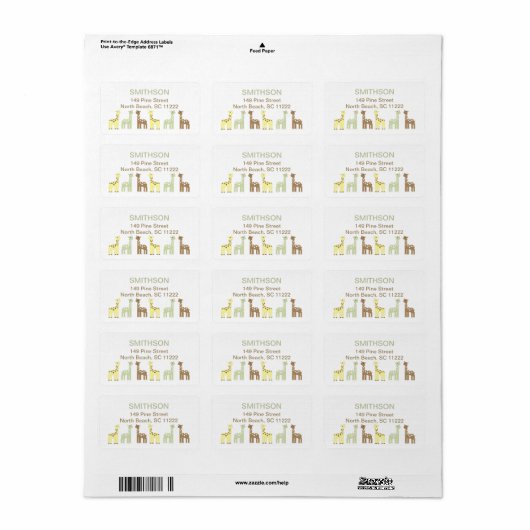 Giraffe Neutraal Baby shower geel groen bruin Etiket (Full Sheet)
