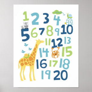 Giraffe nummer kinderkamer muur kunst print