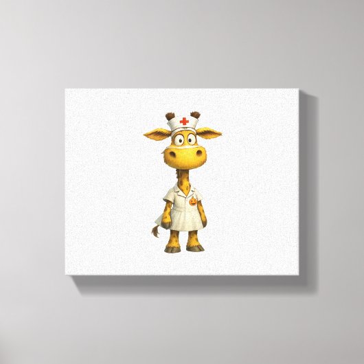 Giraffe Nurse Cartoon – Whimsical Healthcare Hero Canvas Afdruk (Voorkant)