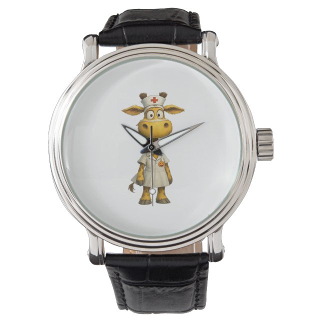 Giraffe Nurse Cartoon – Whimsical Healthcare Hero Horloge (Voorkant)