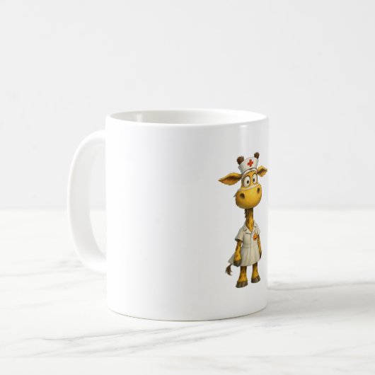 Giraffe Nurse Cartoon – Whimsical Healthcare Hero Koffiemok (Voorkant links)