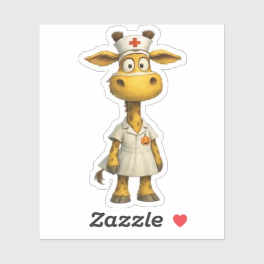 Giraffe Nurse Cartoon – Whimsical Healthcare Hero Sticker (Vel)