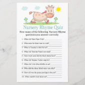 Giraffe Nursery Rhyme Quiz baby shower game (Voorkant)