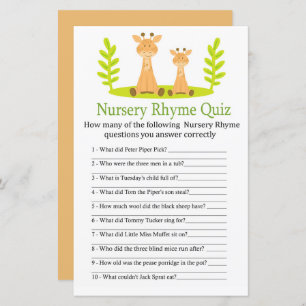 Giraffe Nursery Rhyme Quiz baby shower game