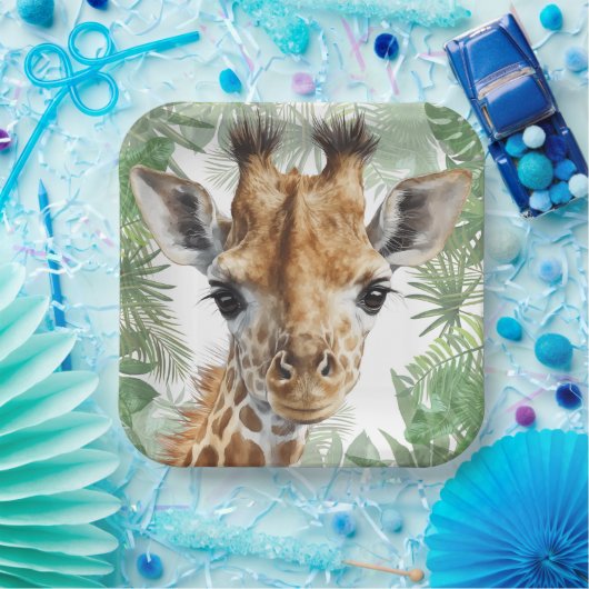 Giraffe Oerwoud Achtergrond Papieren Bordje (Feest)