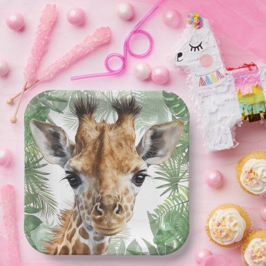 Giraffe Oerwoud Achtergrond Papieren Bordje (Feest)