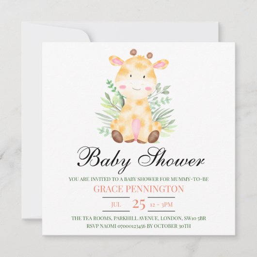Giraffe Oerwoud Baby shower Uitnodigen Bedankkaart (Voorkant)